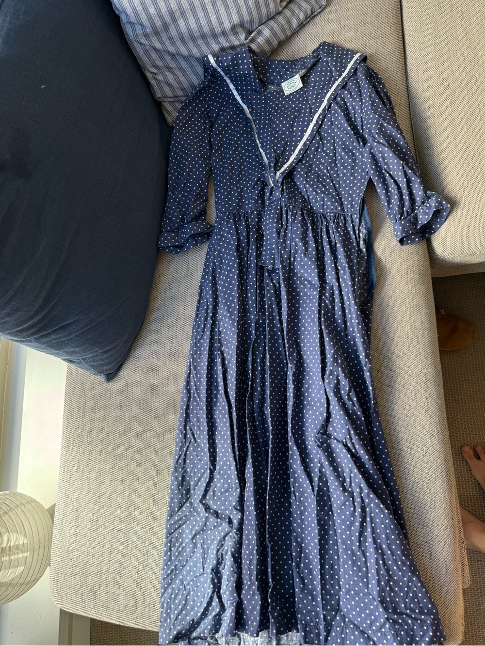 Navy Polka Dot Sailor Collar Maxi Dress